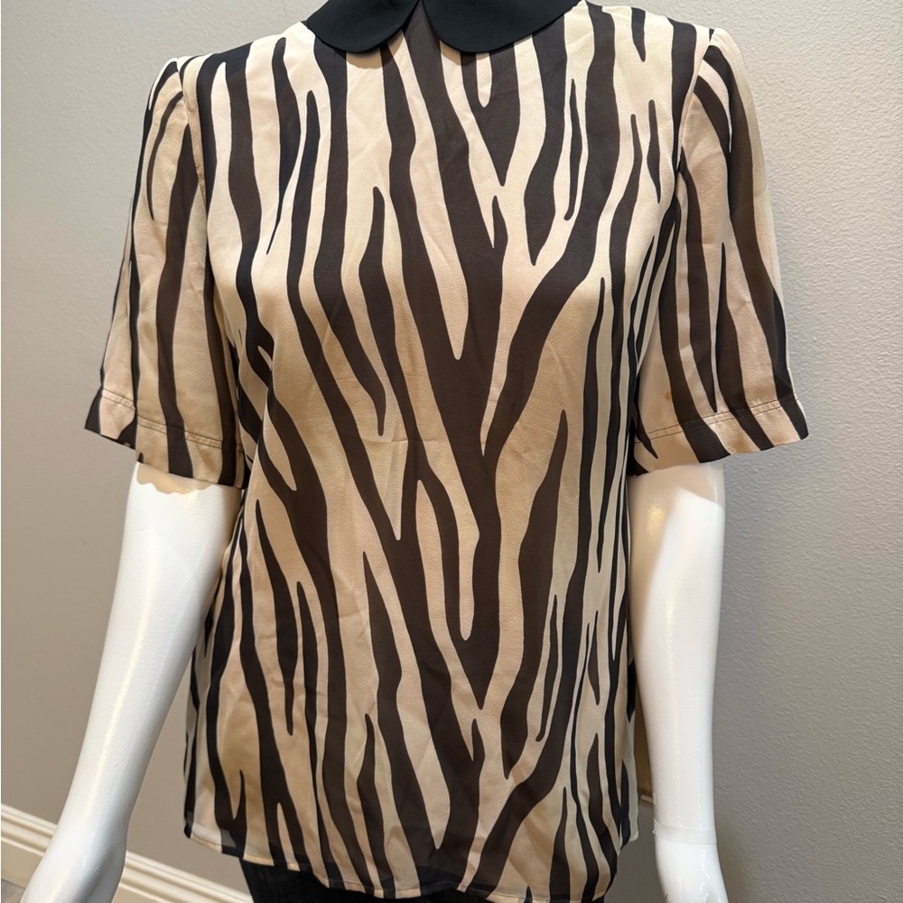 St. John Collection Zebra Print Blouse with Black Collar